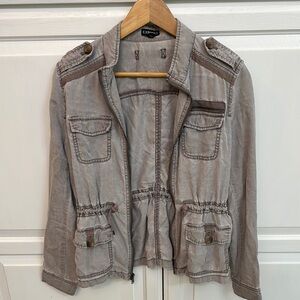 Express Gray Utility Jacket with Epaulettes and Elastic Waist. Size S.